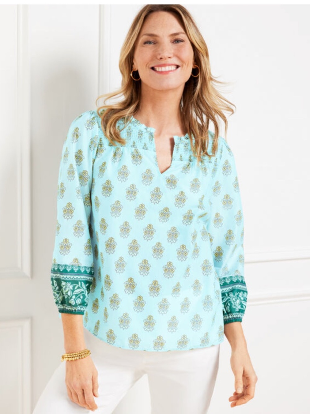 Talbot's Smocked Breezy Blooms Top XS